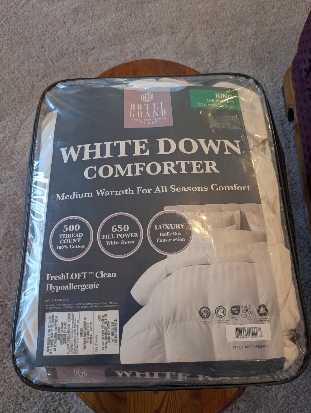 King Size White Down Comforter 500 Thread Count, Hypoallergenic - Hotel Grand